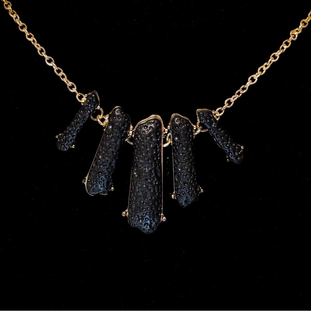 NEW - Elegant Statement Black Druzy Stones & Gold Waterfall Pendants Necklace - Picture 1 of 5